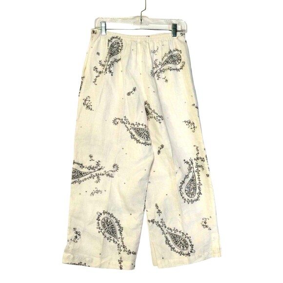 White Black Paisley Linen Size M Crop Wide Leg Clean Girl Resort Old Money - Picture 4 of 7